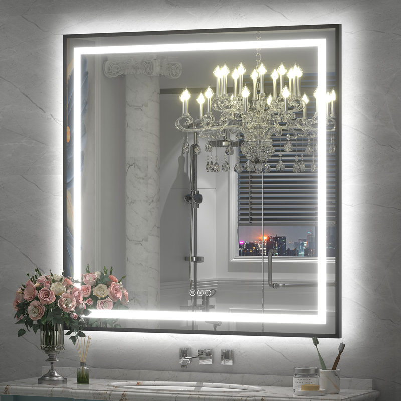 Wayfair Basics® UL Certified Front & Back LED Anti-Fog Tempered Glass Framed Bathroom/Vanity Mirror, 38" x 38"