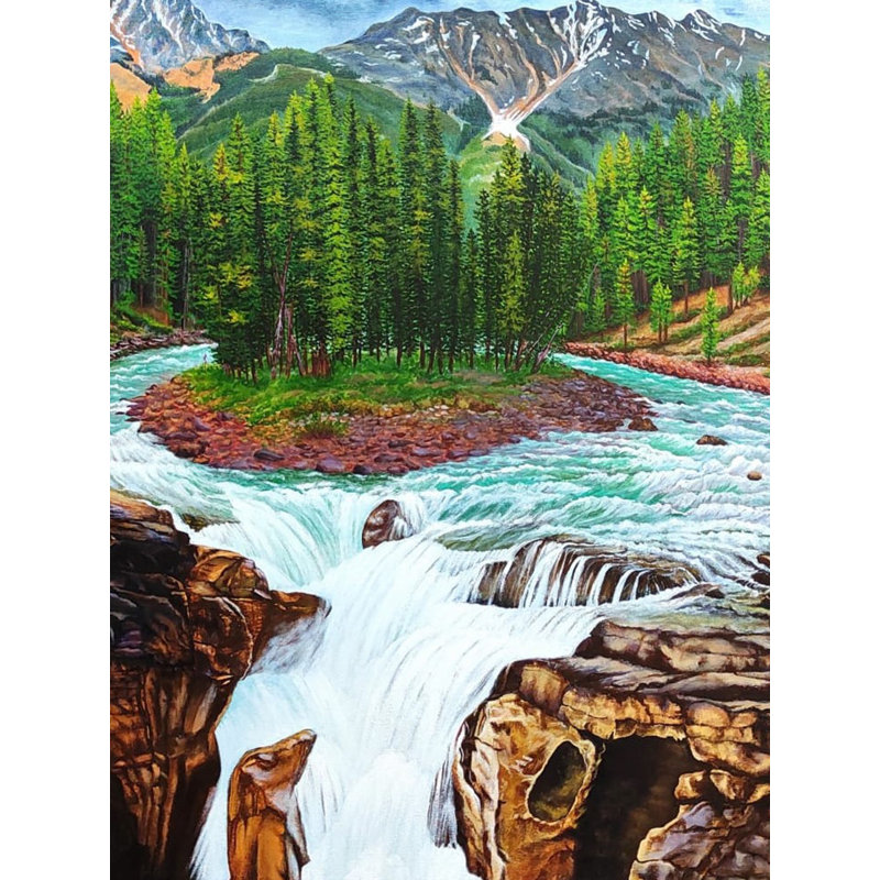 Chutes d'eau - Peinture de paysage | Acrylique sur toile | Par Runa Bandyopadhyay