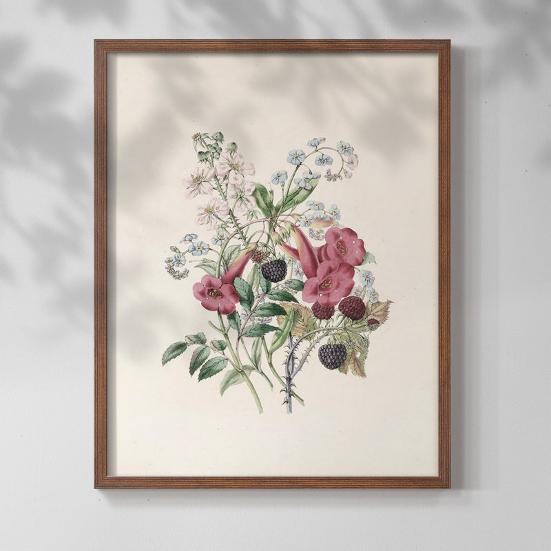 Imprimé floral rétro CXCVI, Noyer, H 14 po x l 11 po