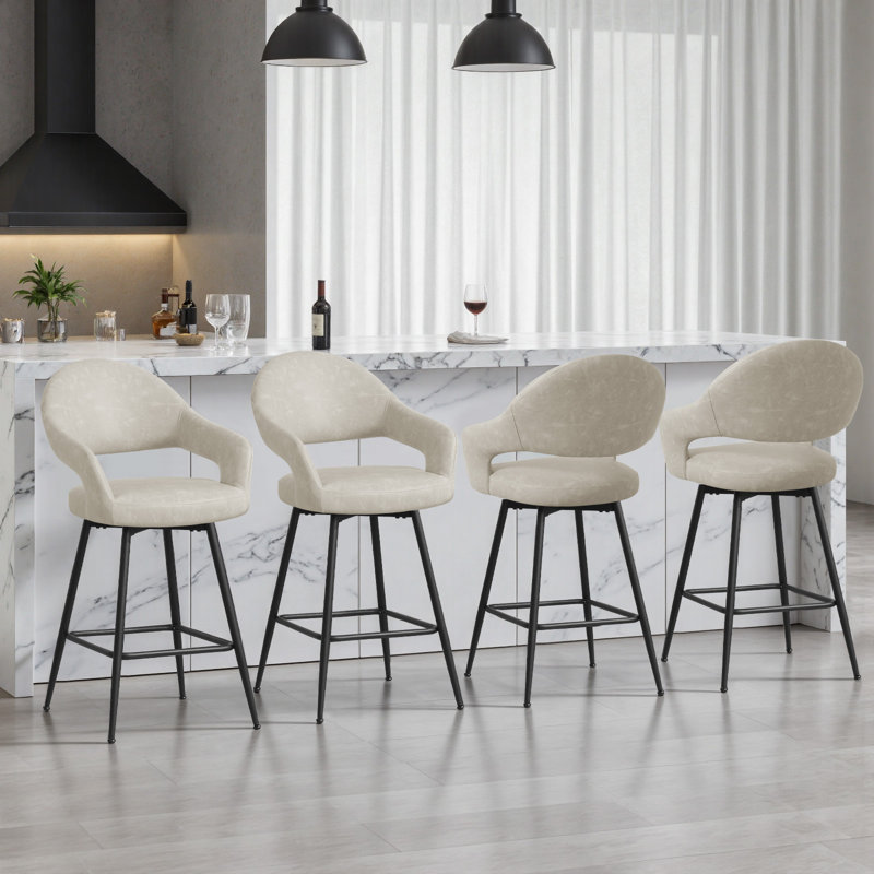 Tabouret de bar rotatif 26 po en similicuir, Beige gris, 4