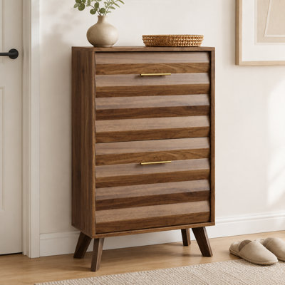 23.6'' Slim Shoe Storage Cabinet with 2 Flip Drawers and Solid Wood Legs