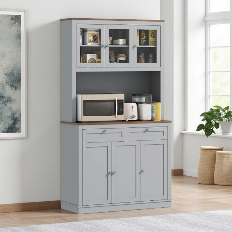 Convenient Kitchen Pantry Cabinet,With Microwave Stand,Kitchen Hutch With Drawers And Adjustable Shelves