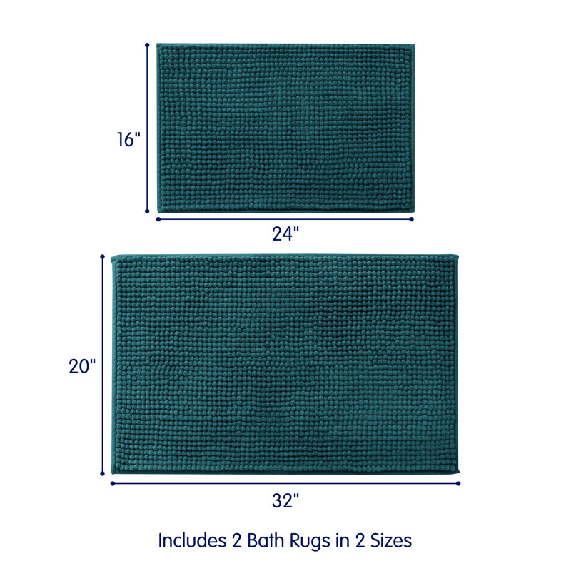Ensemble de tapis pour salle de bain ultra doux en microfibre absorbante, Sarcelle, L 32 po x l 20 po, ensemble de 2