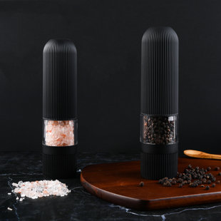 Electric Salt and Pepper Grinder Set,One-handed Automatic Operation, white  LED Light, Adjustable Coarseness,Battery Powered,Generous Capacity