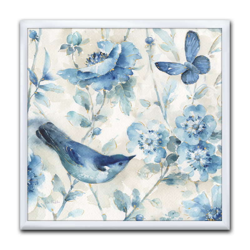 «Indigold Bird Cottage Family II», reproduction sur toile encadrée, H 16 po x l 16 po x P 1 po, Cadre blanc