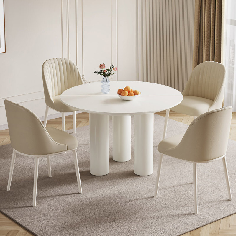 46.06" Modern Round Cream White Dining Table Set with 4 Chairs for Kitchen, Bar, Living Room, Small Space