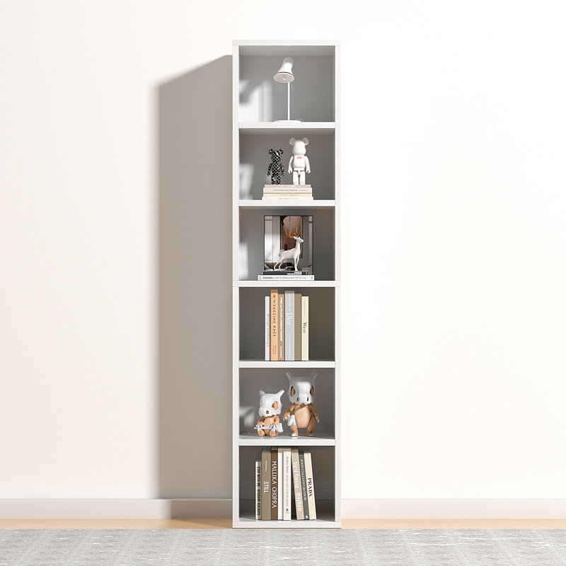 Narielle 11.8"W Narrow Bookcase, (6 Shelves) 71.4"H x 11.8"W x 9.3"D, White