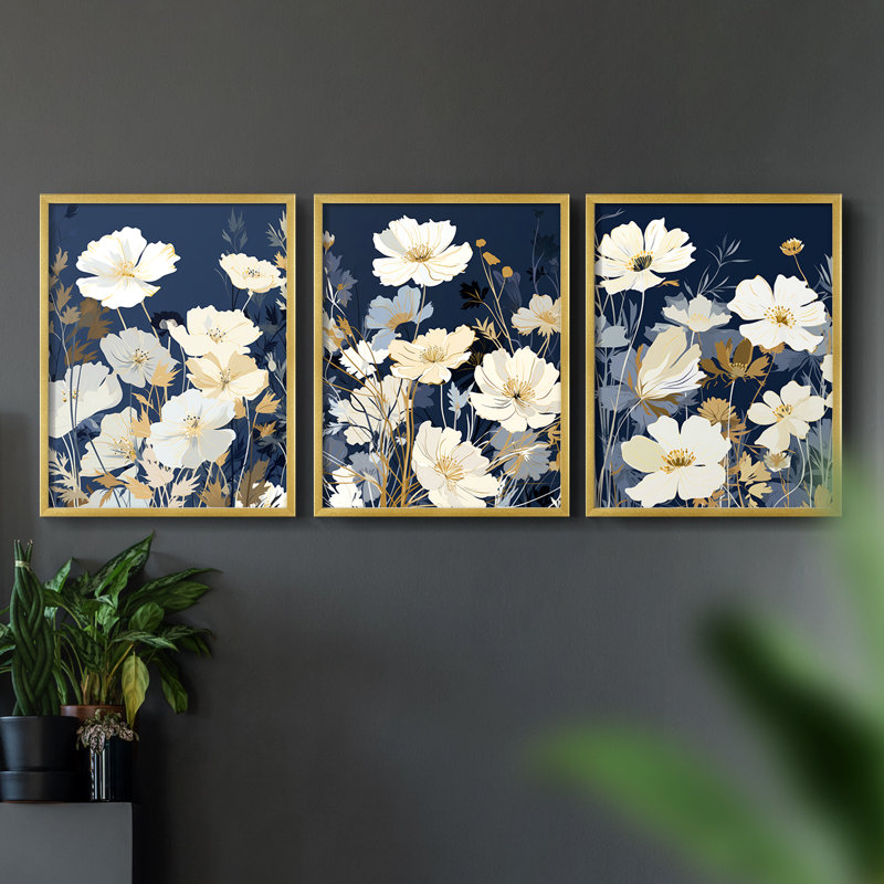 Étude florale Cxxv -Set de 3 estampes giclées encadrées -Prêt à