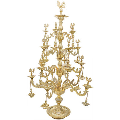 Très grande lampe à paon en laiton sculpté 66 po Annam