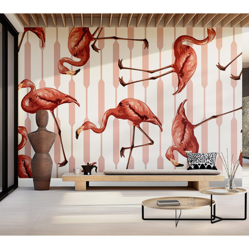 Papier peint de qualité supérieure - Motif flamant rose, L 96 po x l 120 po