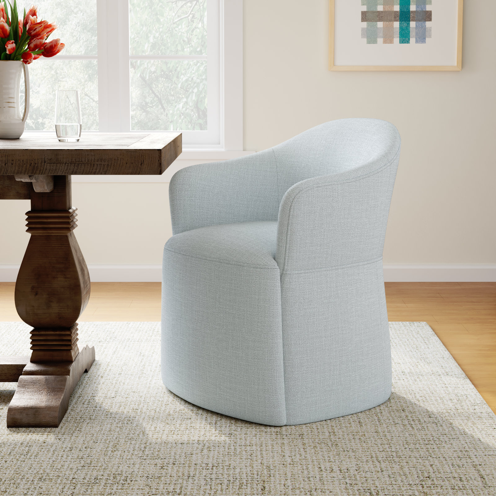 Janina Linen Dining Armchair, Effie Fog