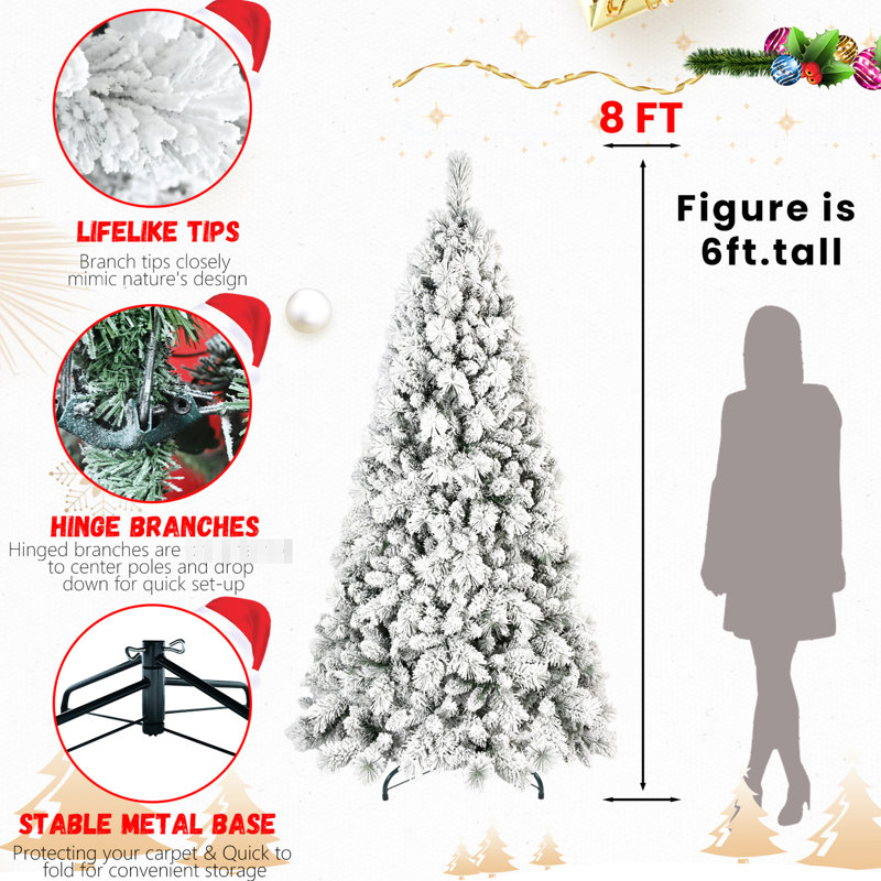 Arbre floqué réaliste de 5 pi avec 518 pointes et branches d'aiguilles dures, cadre à charnières facile à installer pour les galeries d'art, support en métal massif, décorations de Noël pour assembler les bibliothèques d'installation, décoration