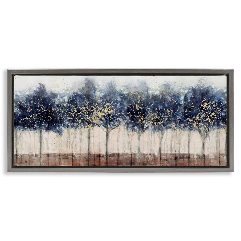 Arbres avec un éclat moderne, Cadre flottant gris lustré, H 14 po x l 31 po