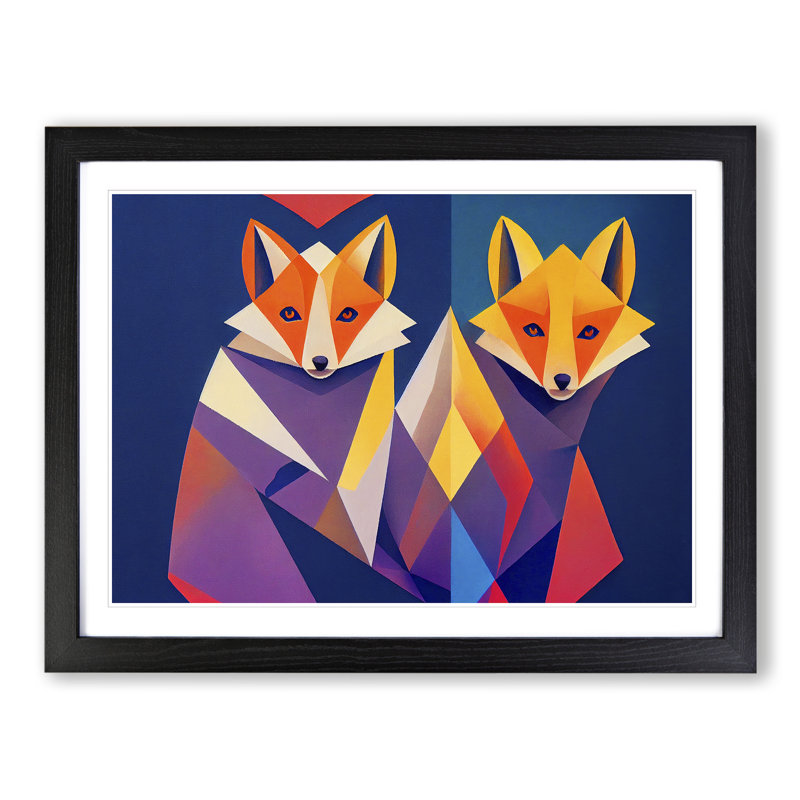 Two Abstract Foxes Vol.1 - Framed Print, 25cm H x 34cm W x 2cm D, Black