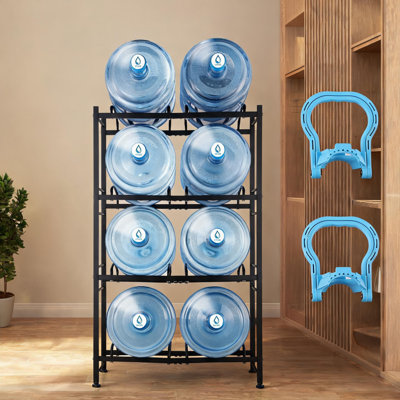 Support pour cruche d'eau à 4 niveaux avec capacité de 8 bouteilles, support de rangement double ligne en fer industriel pour bouteilles de 3 et 5 gallons