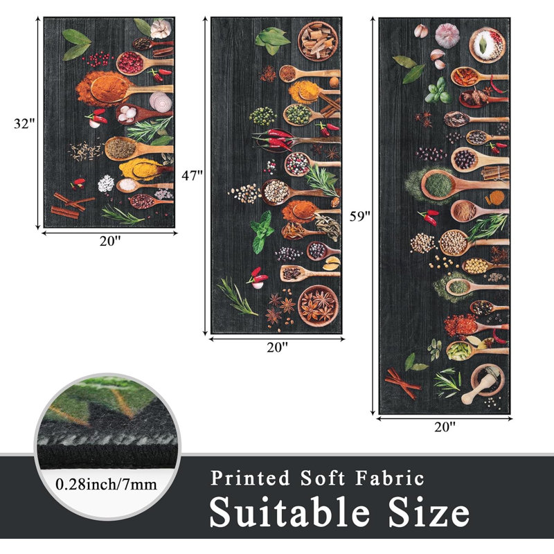 Ensemble de 3 tapis de cuisine Farmhouse, Noir