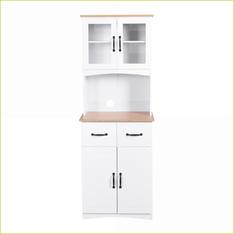 Armoire de cuisine blanche avec portes en verre encadrées, tiroir et amp; Tablettes réglables | Panneau de fibres à densité moyenne | Capacité de charge de 150 lb