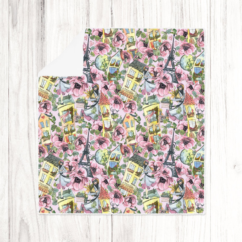 Throw Blanket, 68" W x 80" L, Floral/Abstract, Pink/Yellow/Gray