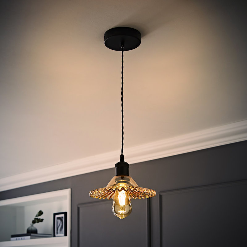 Lucrezia Pendant Light with Amber Frilled Glass Shade, No, Amber