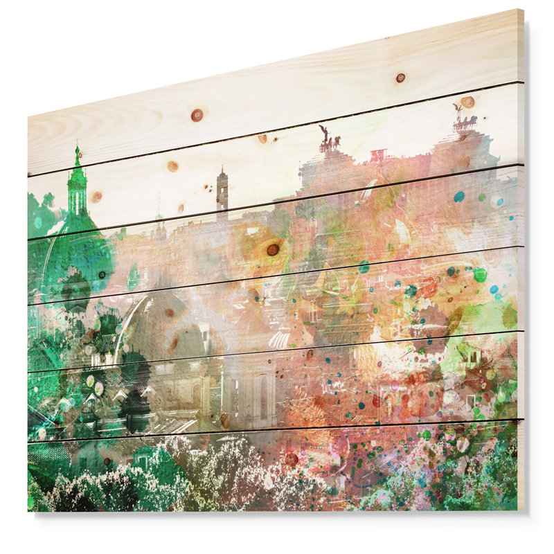 Colorful City - impression d'art graphique, H 15 po x l 20 po x P 1 po, Bois