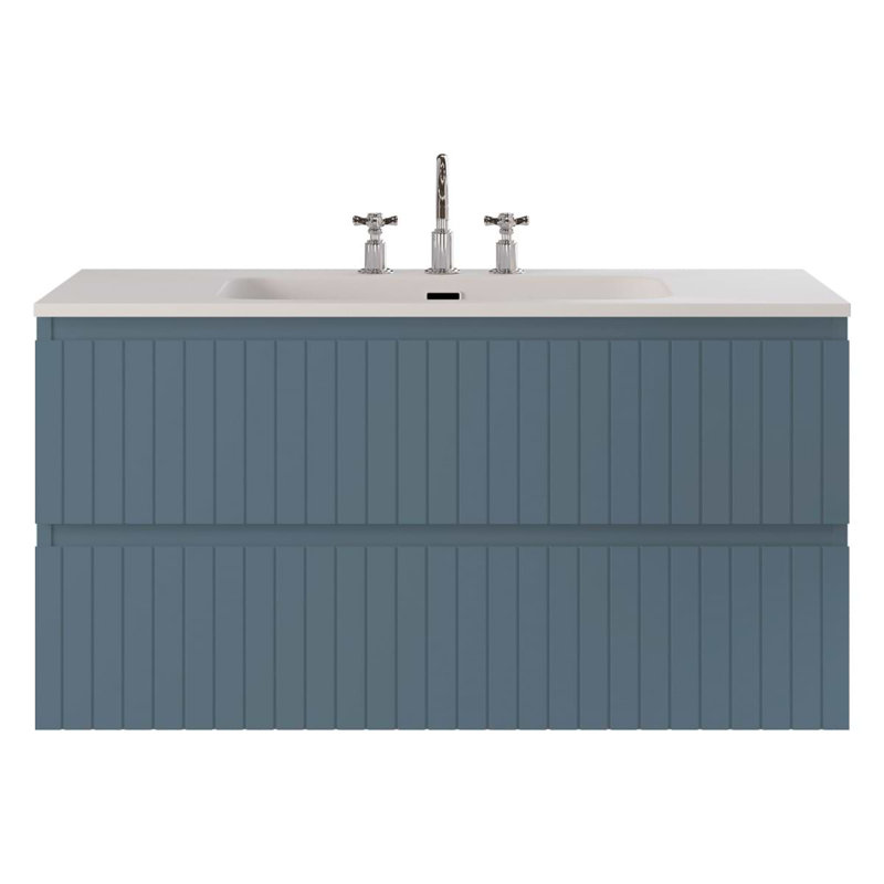 Meuble-lavabo simple flottant cannelé 42 po Atharv, Denim Blue, L 42 po