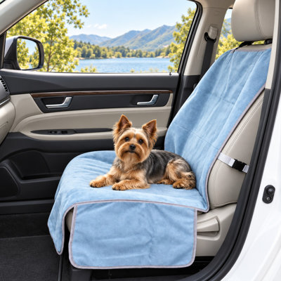 Ce protège-siège avant pour chien en microfibre bleue est absorbant, imperméable, antidérapant et lavable, avec des sangles réglables pour voitures, VUS et camions.