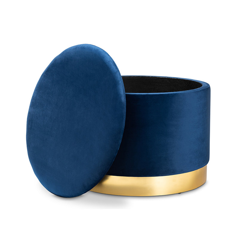 Repose-pieds de rangement rond en velours de 23,62 po Asuncion, Bleu marine