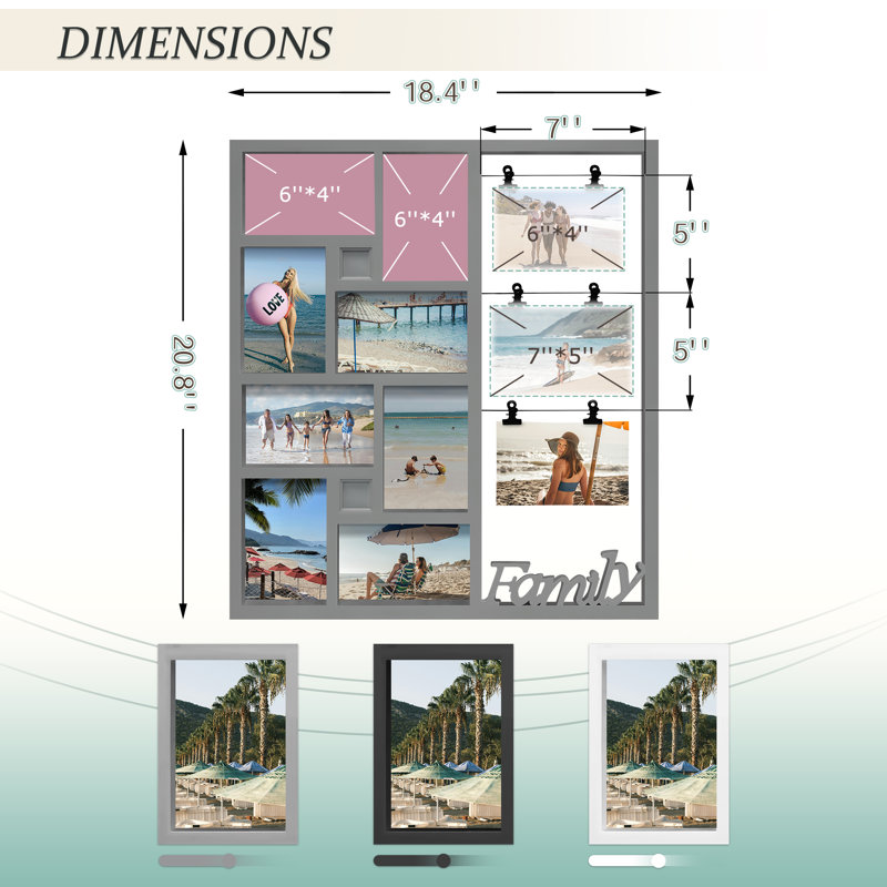 11 Pictures Frame Multi Selfie Gallery Collage, Gray