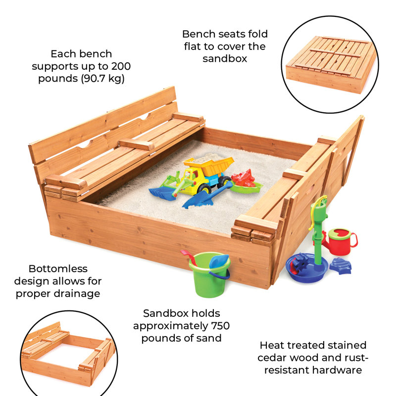 Natural Cedar Wood Sandbox with Convertible Benches