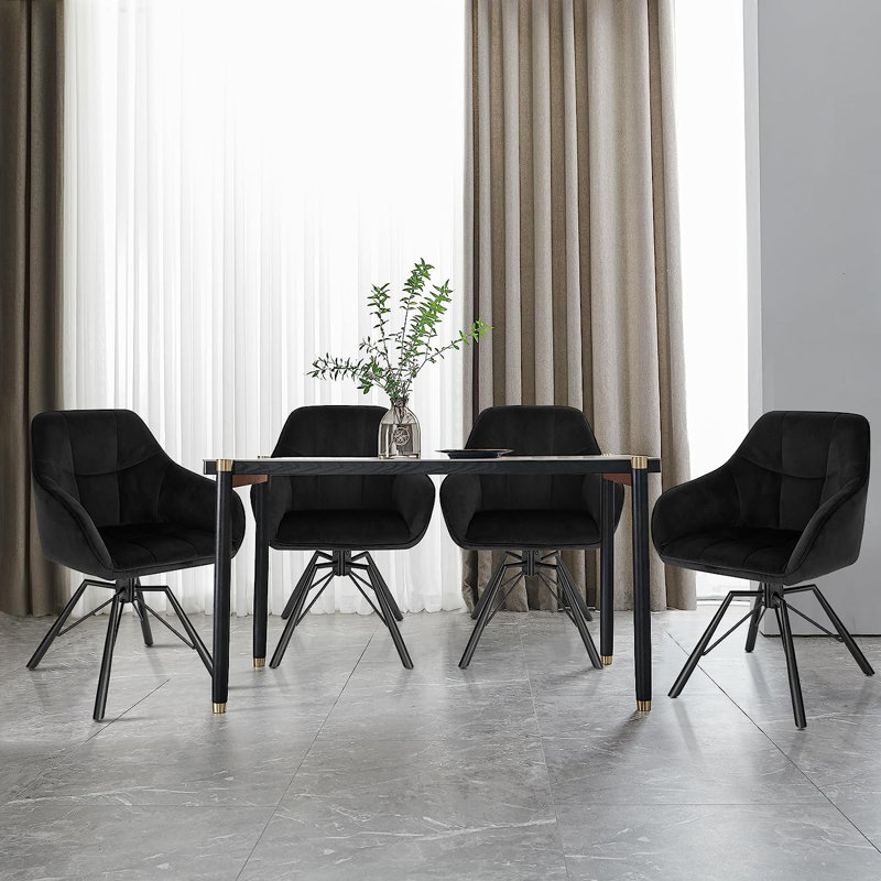 Alliene 48 cm H Velvet Armchair, 4, Black