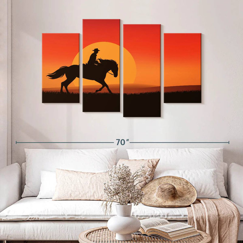 Silhouette de cowboy Lelar Sunset, H 32 po x l 52 po
