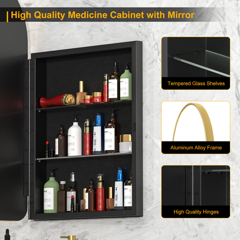 Dahlyla 19.7'' W 31.5'' H Framed Medicine Cabinet Mirror Fixed, Golden