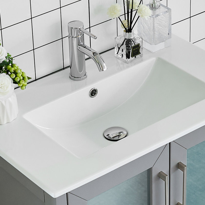 Brescia 84" Double Sink Freestanding Bathroom Vanity with Ceramic Top and Matching Mirrors, Gray
