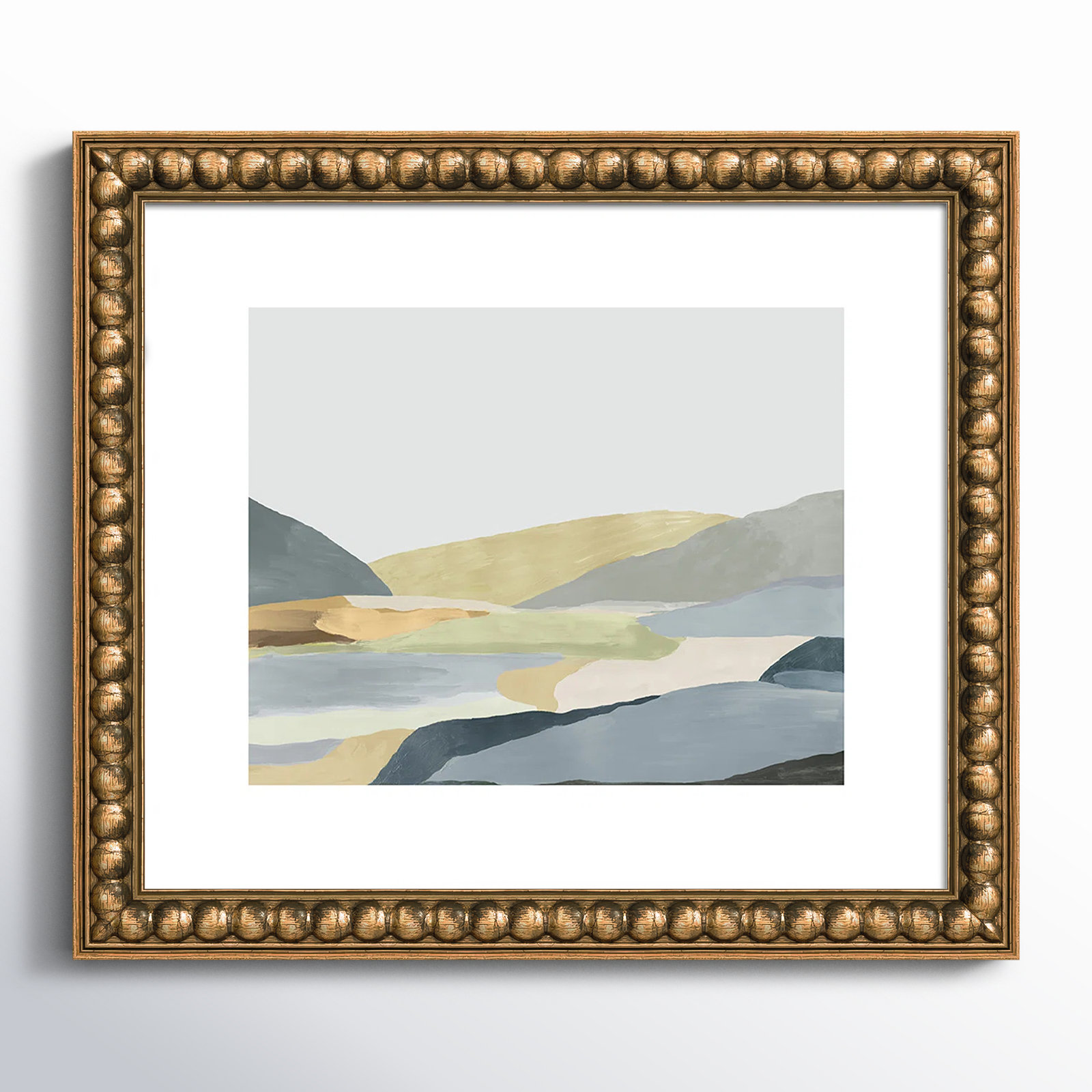 'Warm Hills II' - Picture Frame Painting Print on Paper, Gold Bead Framed Paper, 14" H x 16" W x 1.13" D