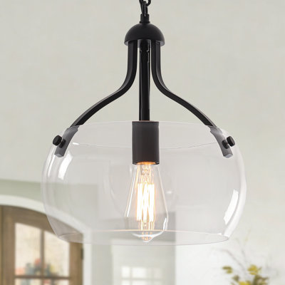 1-Light  Industrial Drum Chandelier With Clear Glass Shade