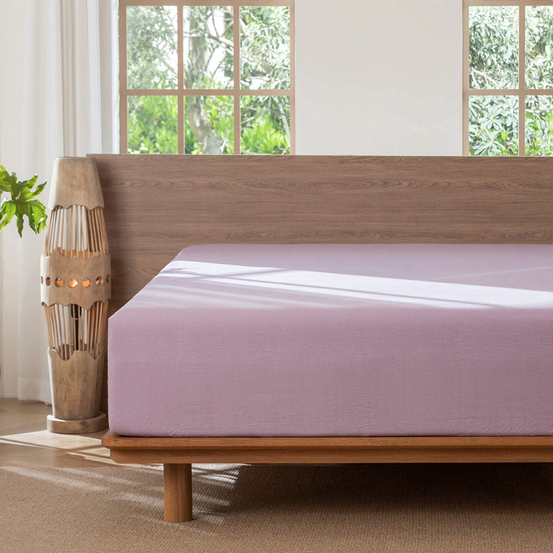 Drap-housse MooMee 100% coton lavé extra profond, Grand lit , Mauve clair