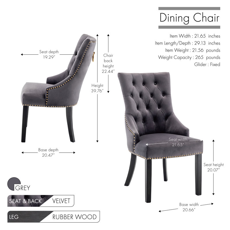 Chaise de salle à manger Dejavu, Velours gris