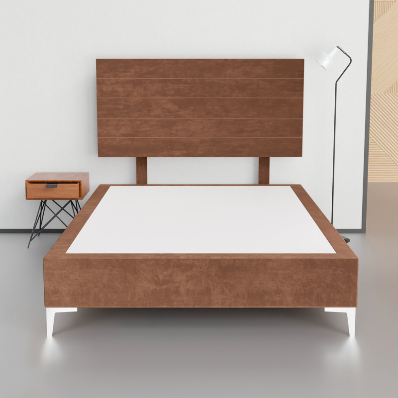15" Premium Velvet Material Box Spring/Bed Frame With Headboard, Durable & Stylish Silver Metal Legs, Twin, Beige