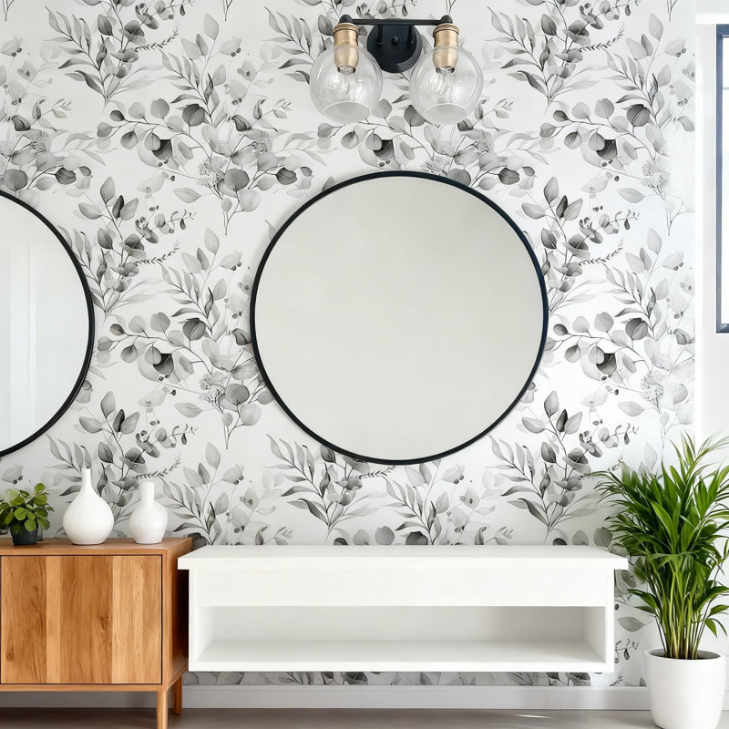 Papier peint à peler et coller avec motif floral feuille d'eucalyptus - Murale amovible auto-adhésive pour une décoration intérieure facile
