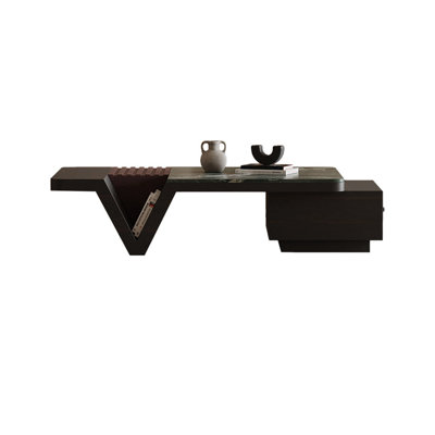 Geometric Natural Luxury Stone Top Coffee Table with Storage Drawer for Living Room