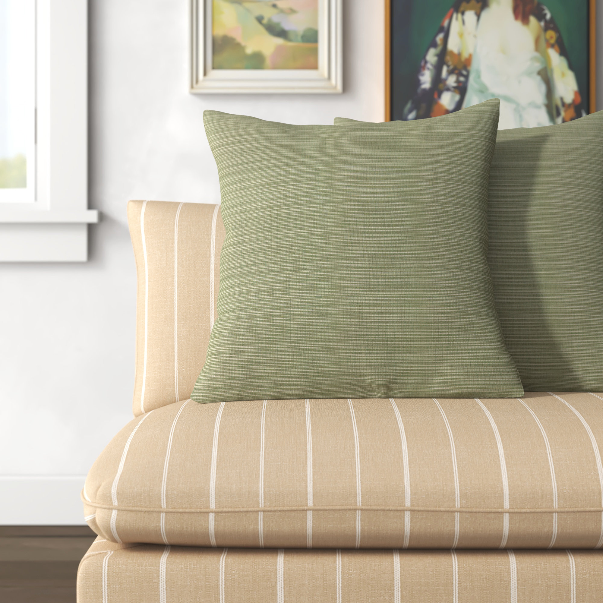 Greer Sunbrella® Indoor/Outdoor Throw Pillow, Dupione Sand, 18" x 18"
