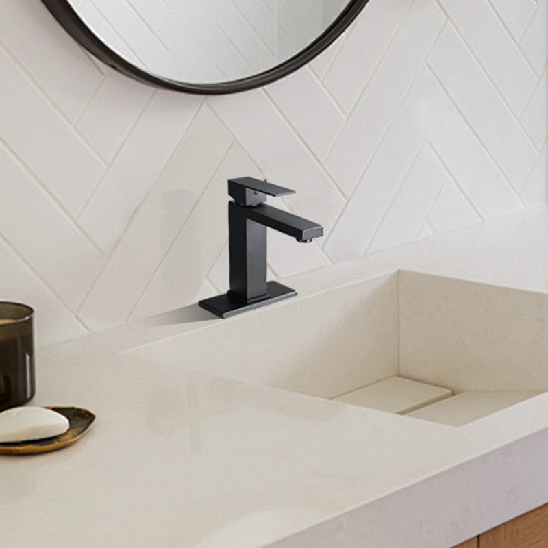Robinet de lavabo de salle de bain à poignée simple en acier inoxydable, Noir mat