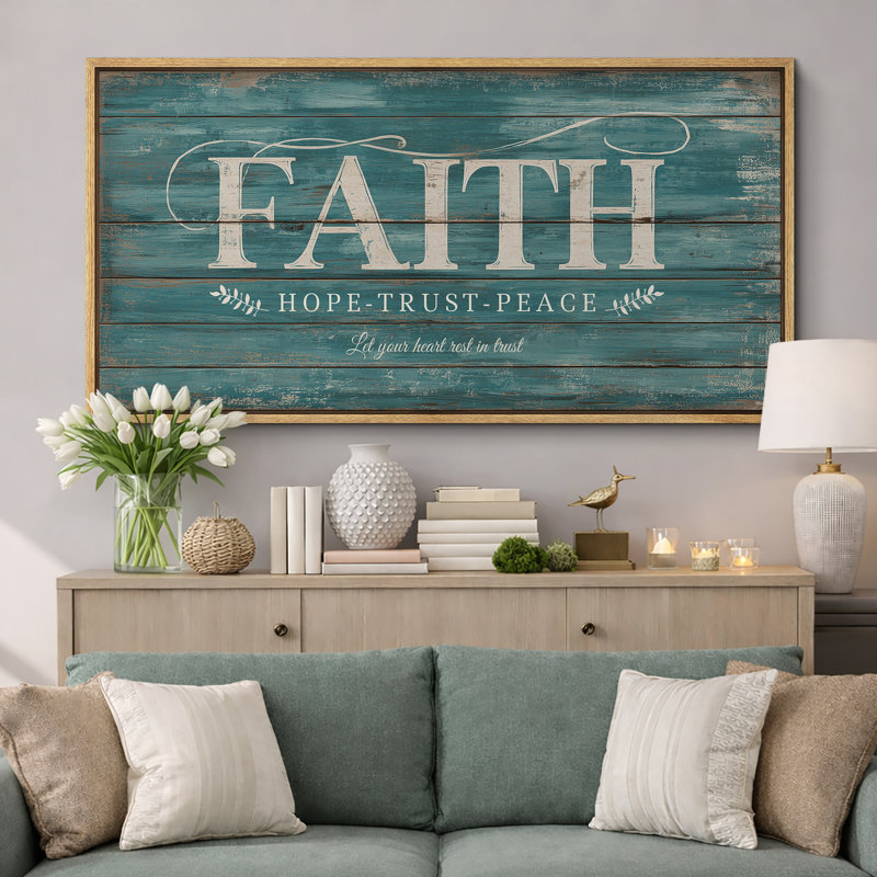 Rustic Faith Hope Trust Peace, Cadre naturel, H 30 po x l 60 po