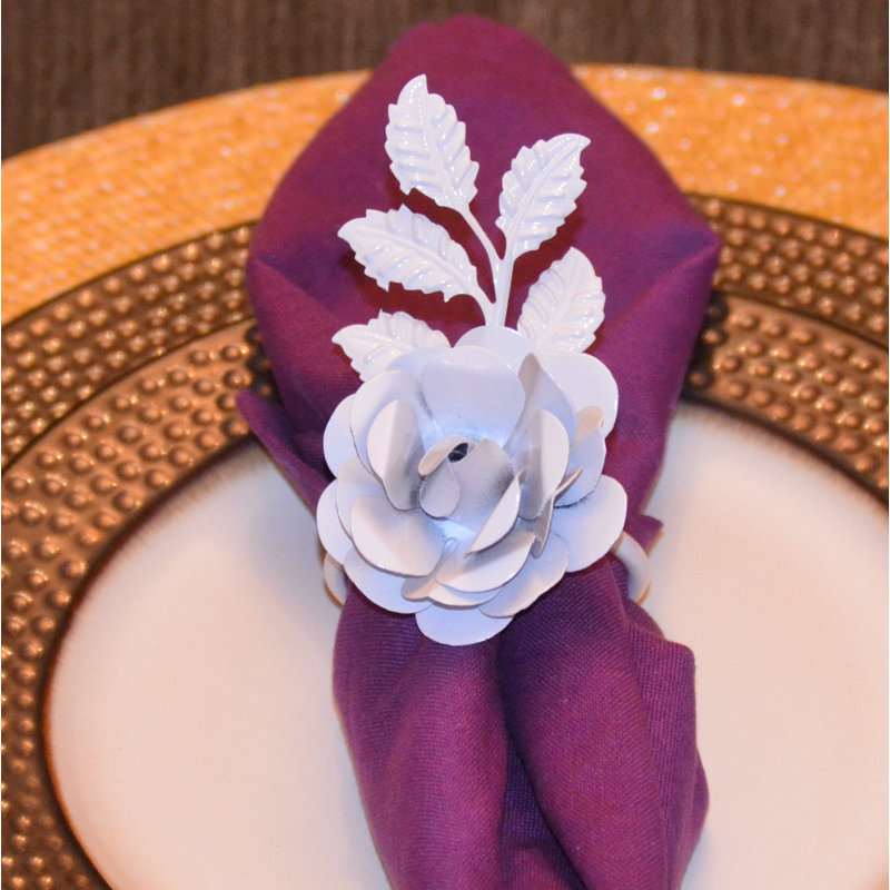 White Rose Iron Napkin Rings Set of 8