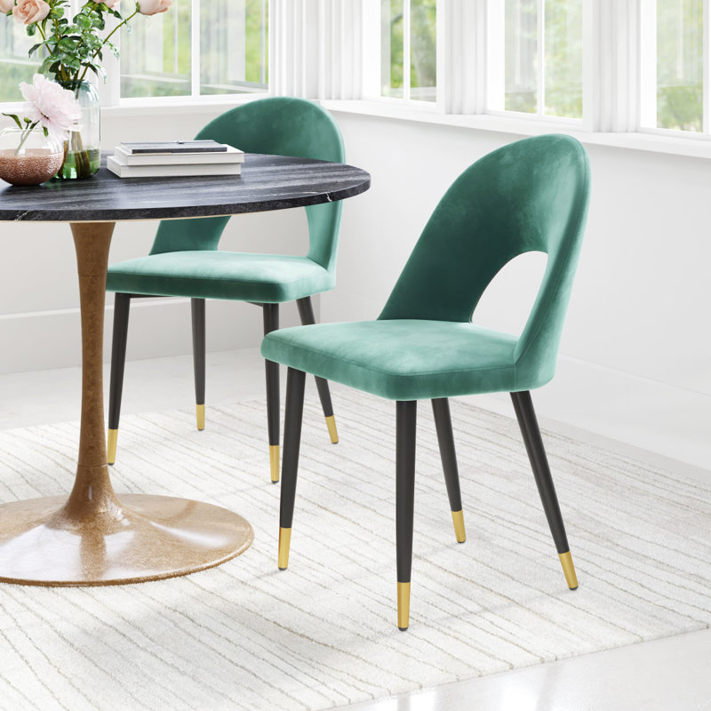 Ensemble de deux chaises d'appoint à dossier ouvert en velours vert et noir, Vert