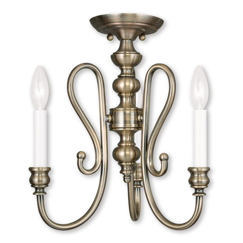 Lustre traditionnel à 3 lumières de style bougie Wilbourn, Laiton antique