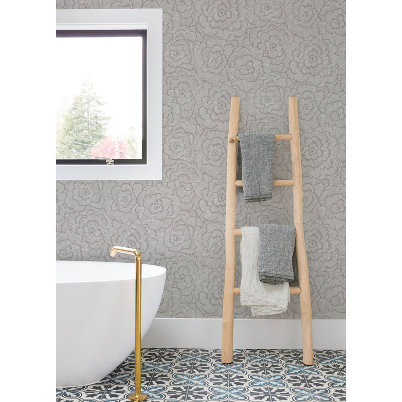 Floral Wallpaper Roll, Gray