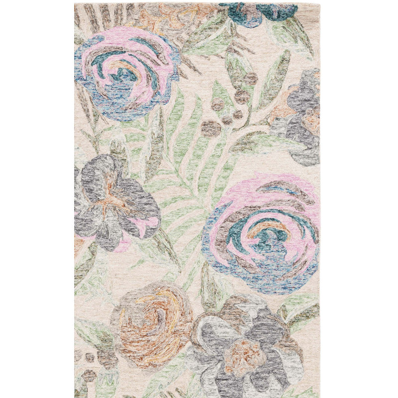 Tapis floral touffeté en laine / coton Jonson, Rectangle 4 po x 6 po