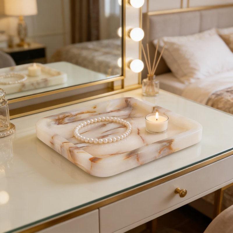 Véritable plateau en marbre et plateau de bureau, plateau en pierre de qualité supérieure pour les clés, les bijoux et les articles essentiels, conception carrée moderne