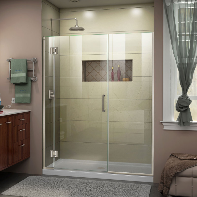 DreamLine Unidoor-X 46 - l 46,5 po x H 72 po sans cadre porte de douche à charnière en nickel brossé, Réversible, 46.5"